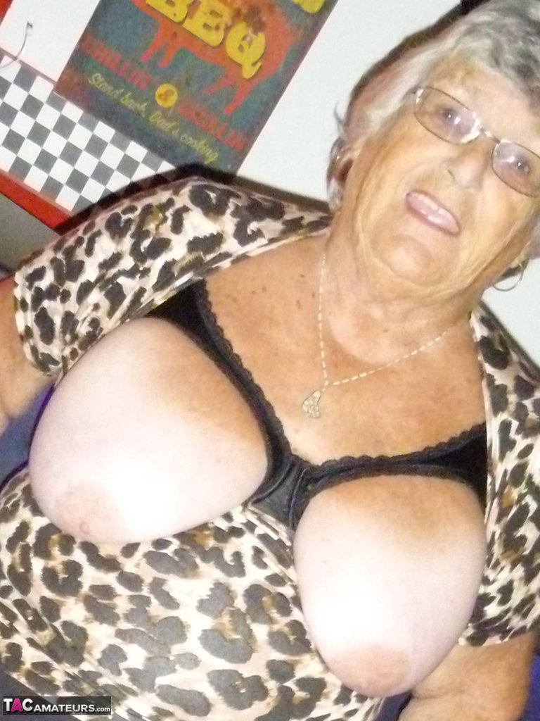 Fat Nan Grandma Libby Holds Her Big Saggy Tits In Hand In Nylons And Garters