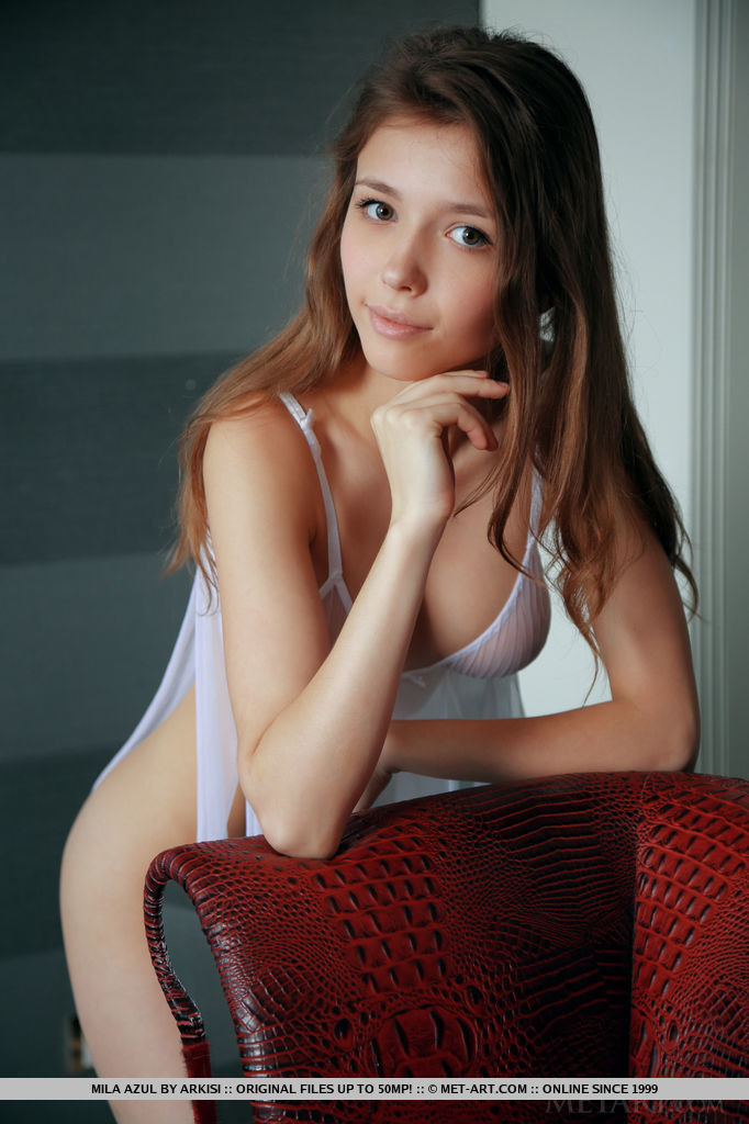 Perfect teen model Mila Azul slips off see thru lingerie to pose in the nude porno foto #423673858
