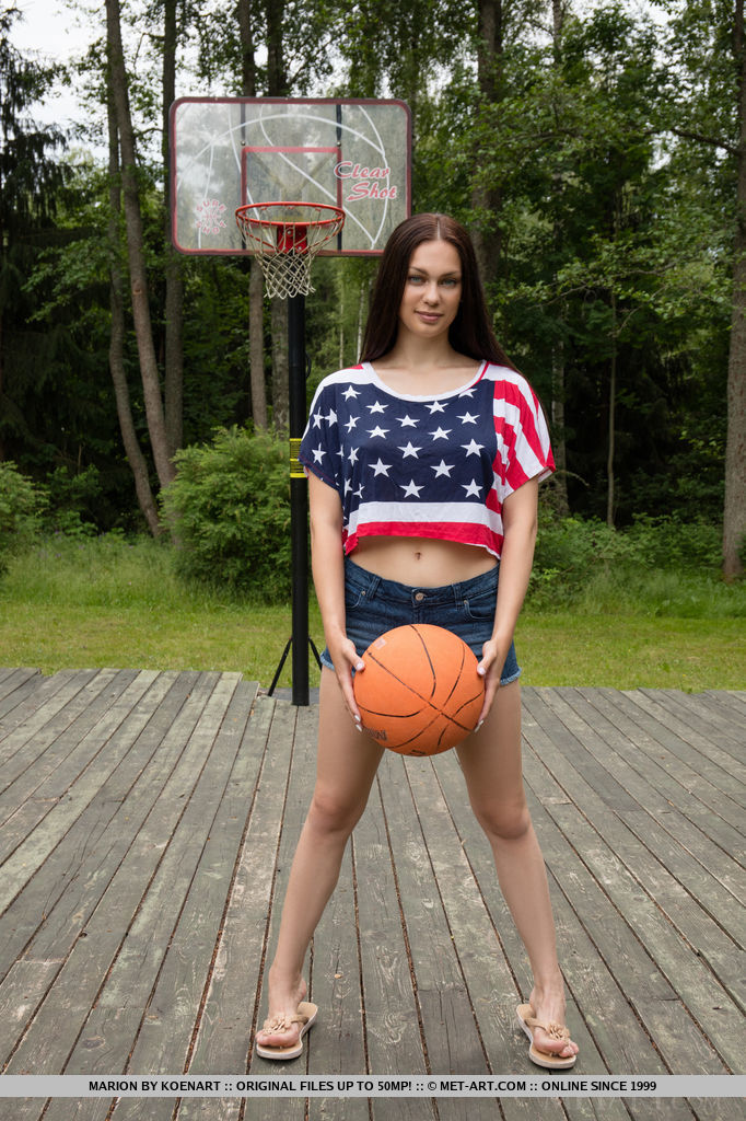 Fit teen Marion gets totally naked while shooting hoops in backyard porn photo #426958886