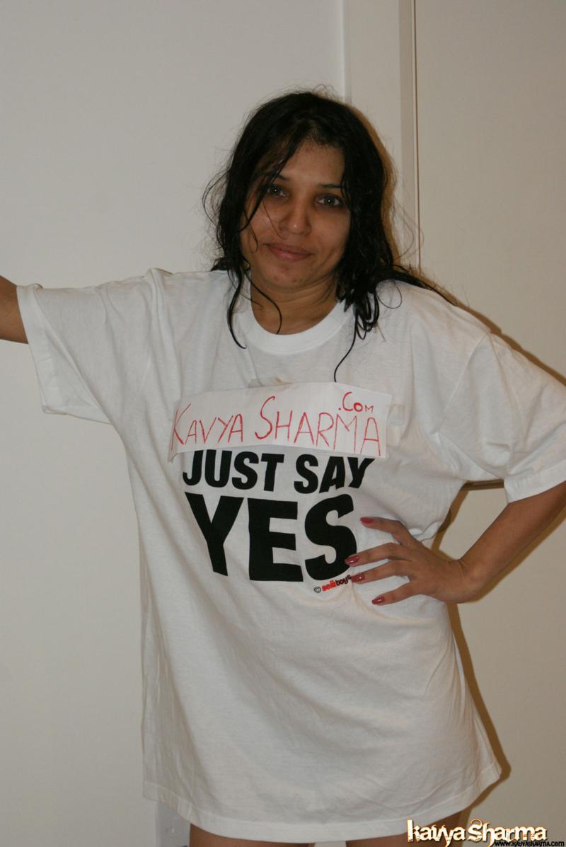 Kavya promoting her website with her name shirt on foto porno #425078696