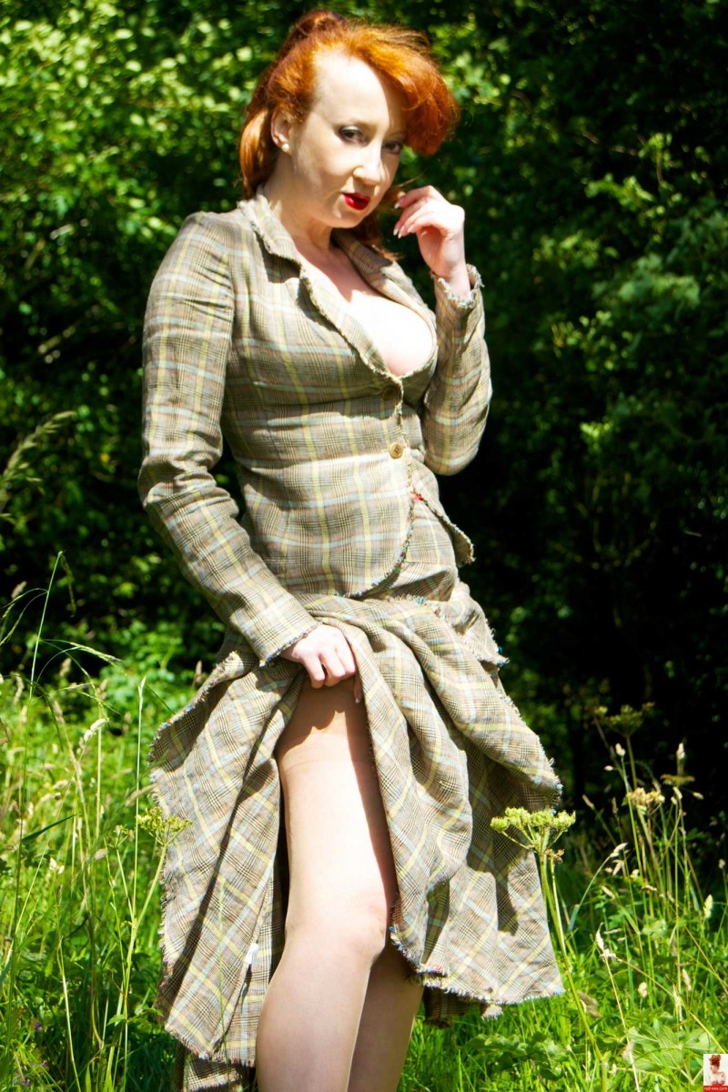 British female Red XXX bare her big tits and snatch amid lush grasses foto porno #423635832