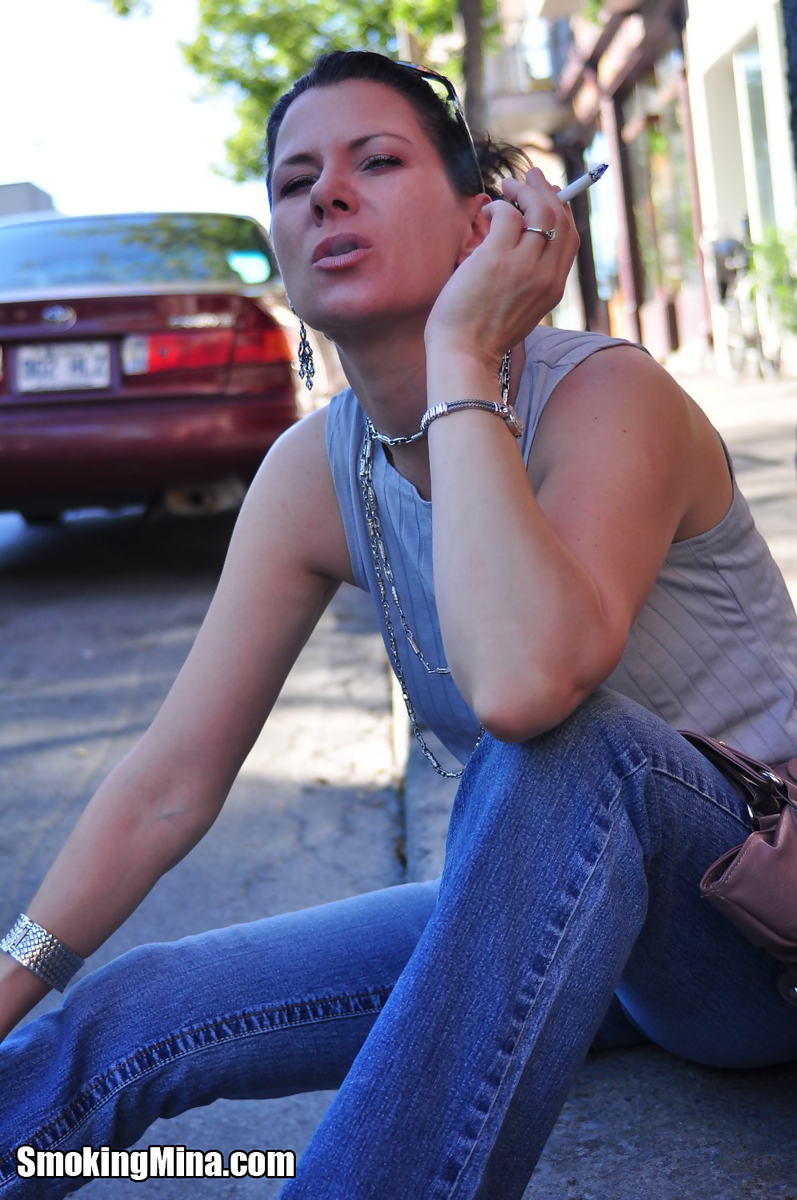 Brunette chick smokes a cigarette on a busy street while fully clothed ポルノ写真 #424141491 | Smoking Mina Pics, Smoking, モバイルポルノ