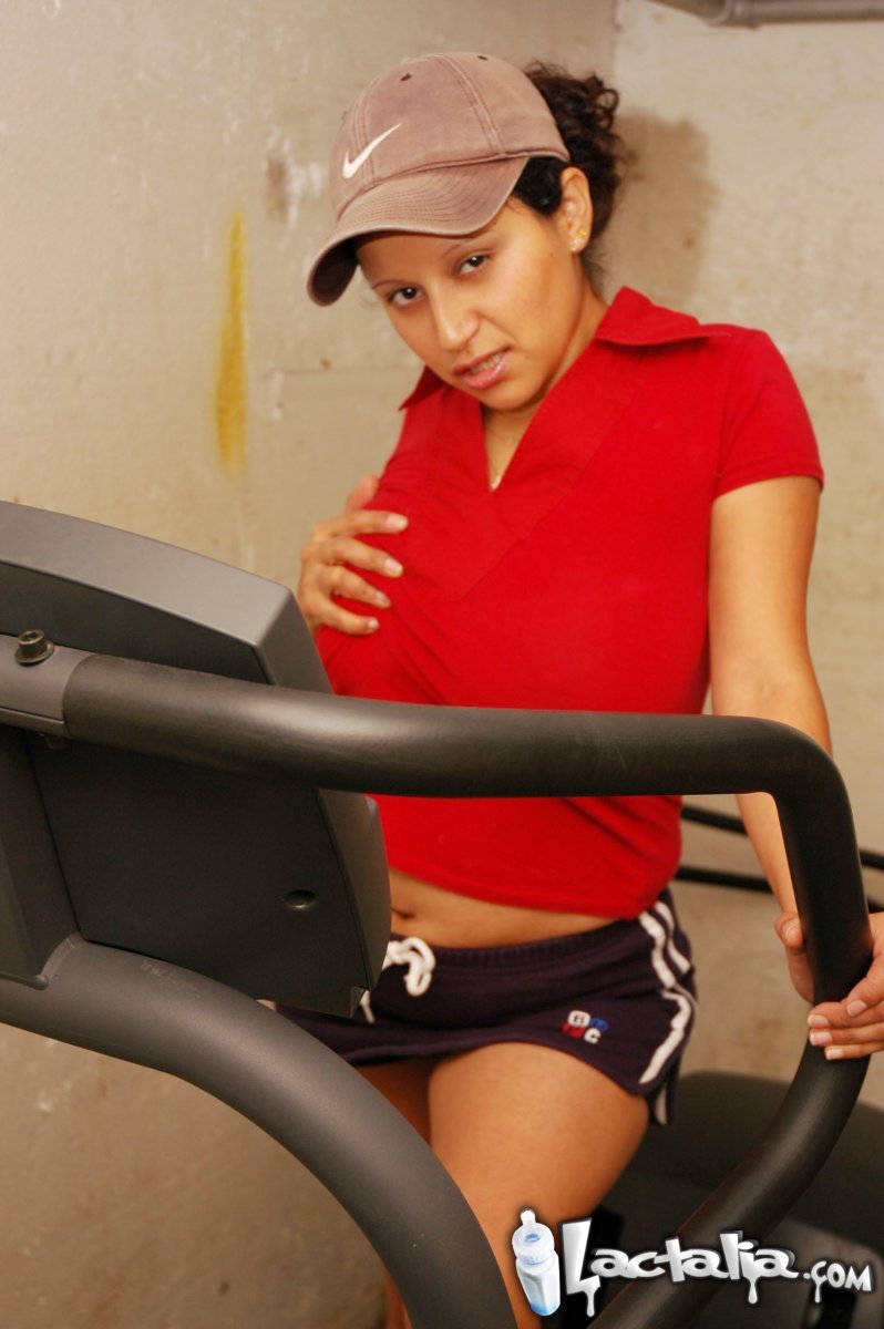 Lactating latina gets distracted while working out porn photo #424675188