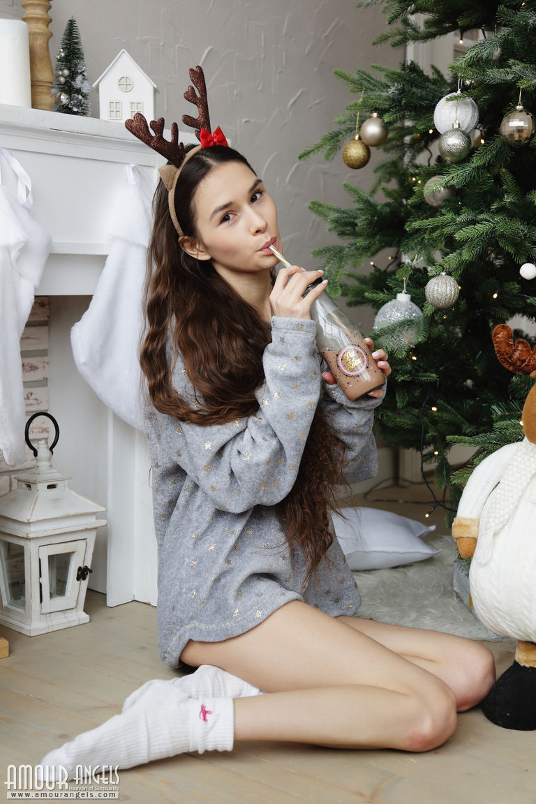 Adorable teen Leona Mia shows her thin body wearing deer antlers and socks порно фото #424177756 | Amour Angels Pics, Leona Mia, Christmas, мобильное порно