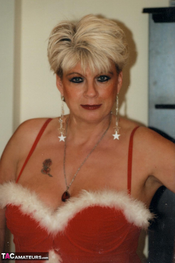 Mature amateur Dimonty models sexy lingerie during a Christmas shoot porn photo #422788191