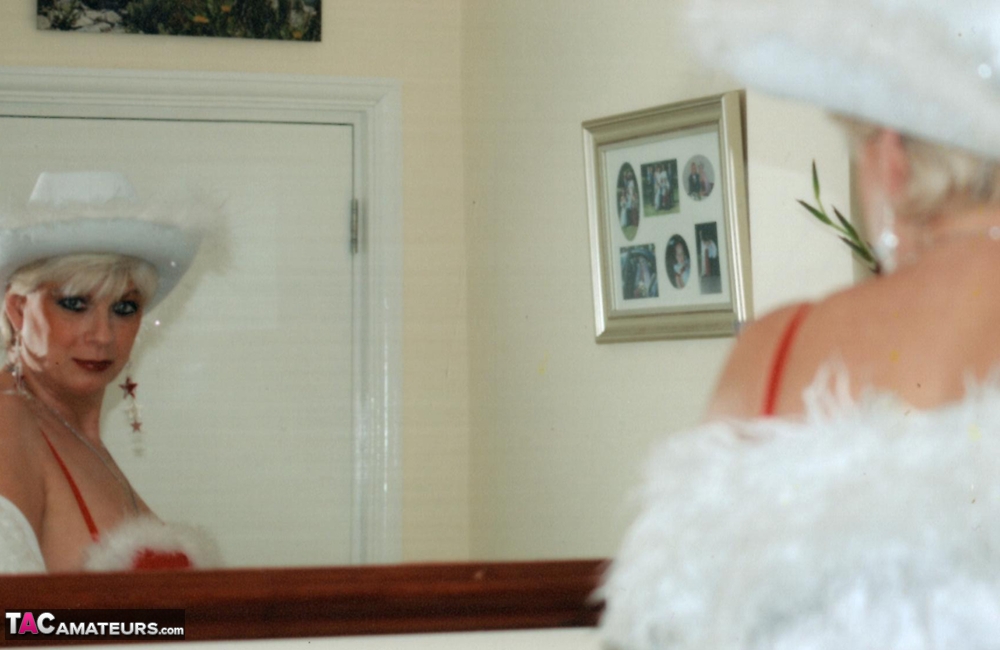 Mature amateur Dimonty models sexy lingerie during a Christmas shoot porn photo #422788196