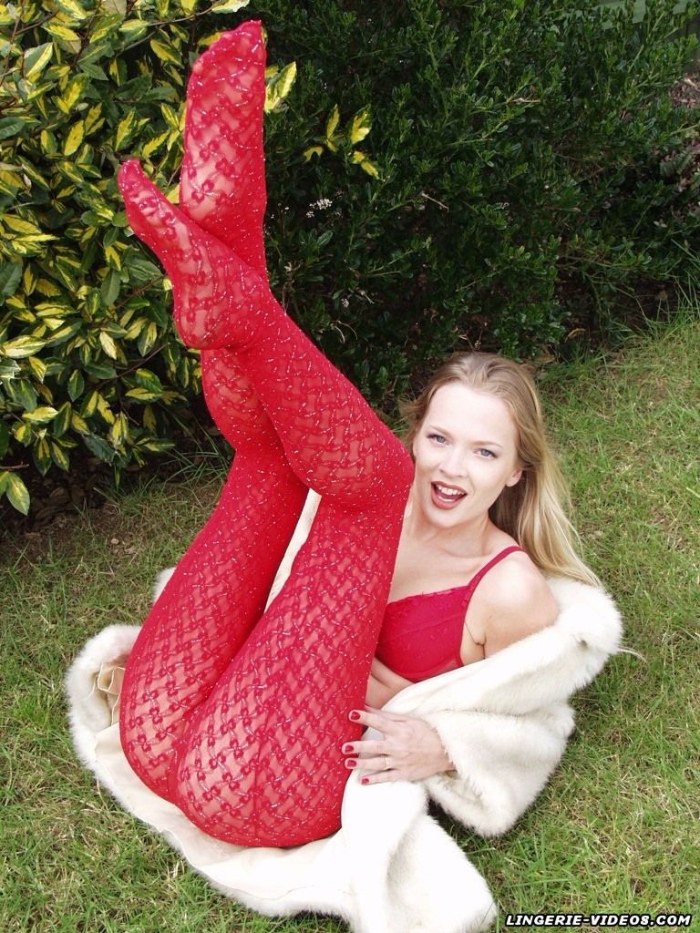 Tamara Noon spreading in exotic red pantyhose porn photo #425137315