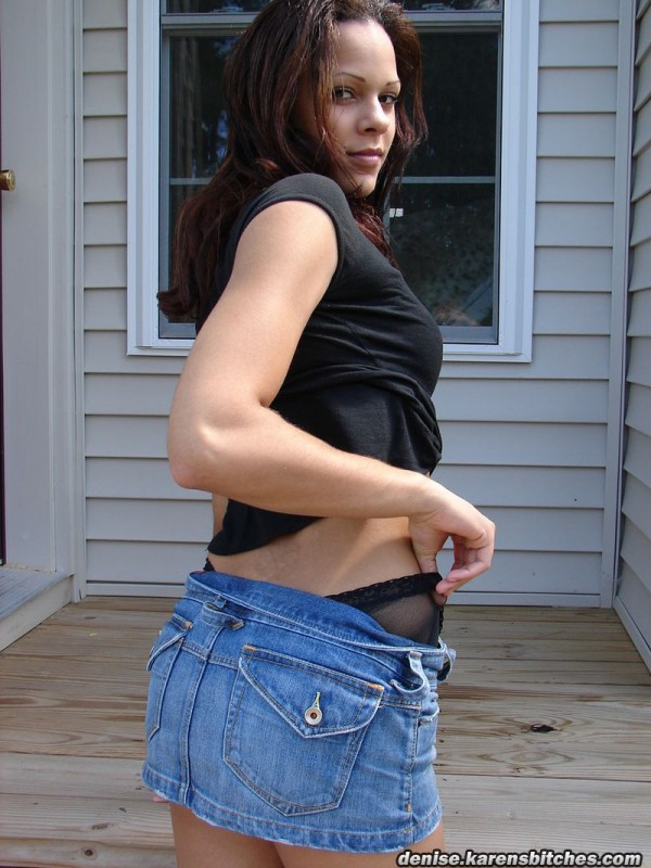 White amateur flashes upskirt panties in a denim skirt on wooden steps porno fotky #428828514
