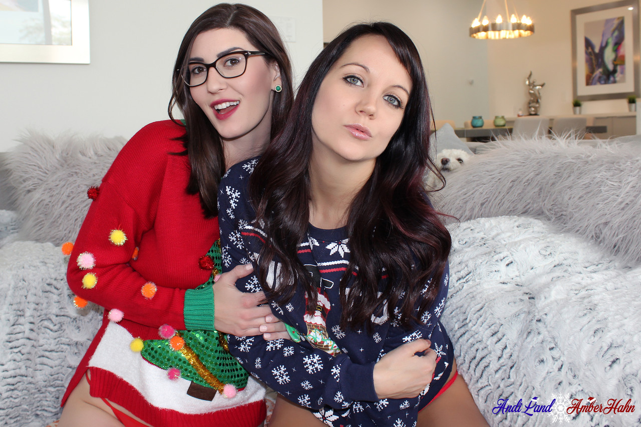 Teen girl Andi Land and her lesbian girlfriend expose themselves at Christmas porn photo #422745226