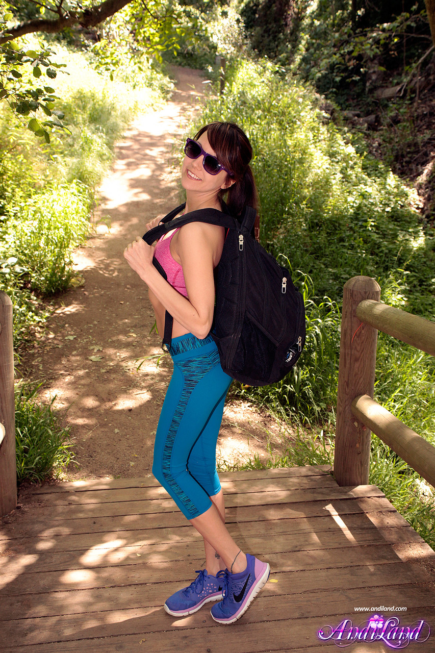 Young girl Andi Land exposes herself during a hiking expedition ポルノ写真 #424723814