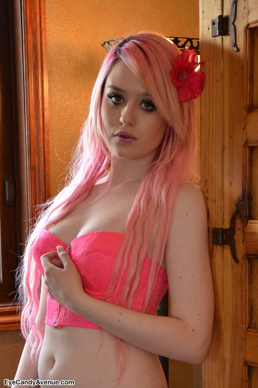 Young first timer with long pink hair gets totally naked on a floor porno foto #425530612