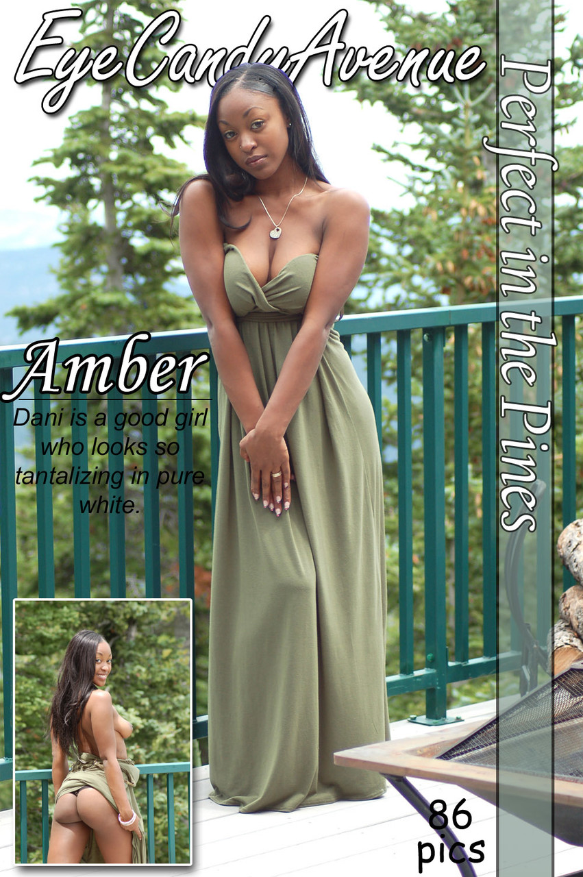 Ebony amateur Amber releases her big tits from a long dress on a balcony foto porno #424020640