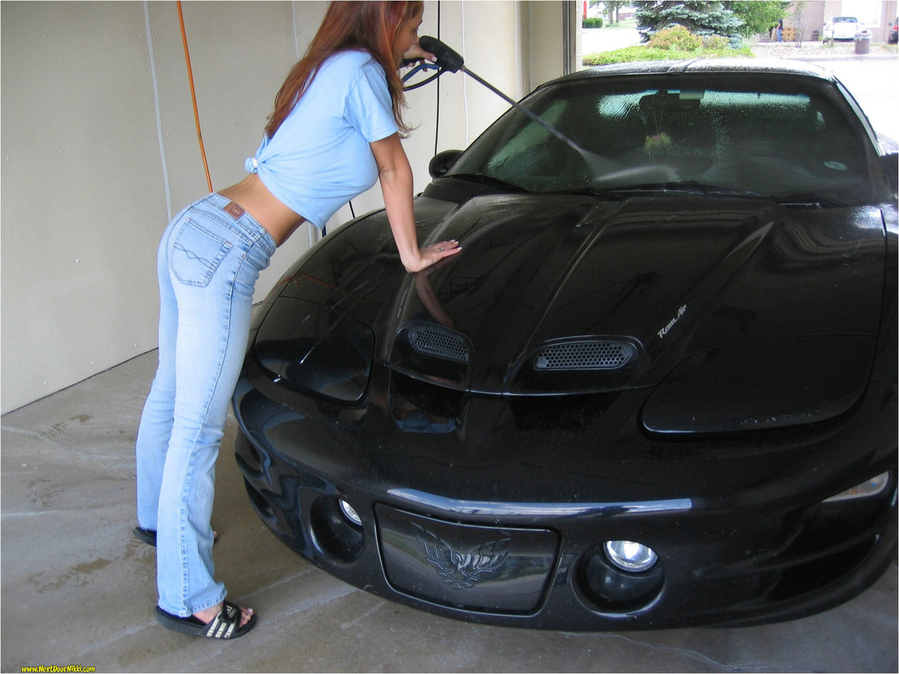Amateur girl Nikki Sims sports a whale tail at the car wash porn photo #427193751