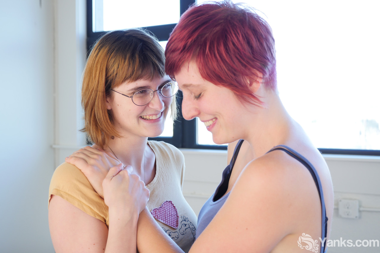 Lesbian girls Sosha & Aurora undress before fondling each others pussy photo porno #425972751
