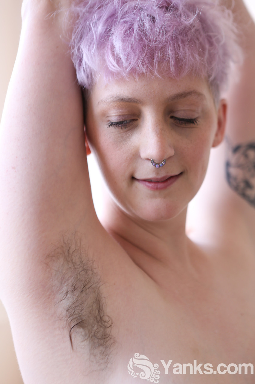 First timer with dyed hair Vera Blue bares hairy armpits before masturbating porn photo #425385365