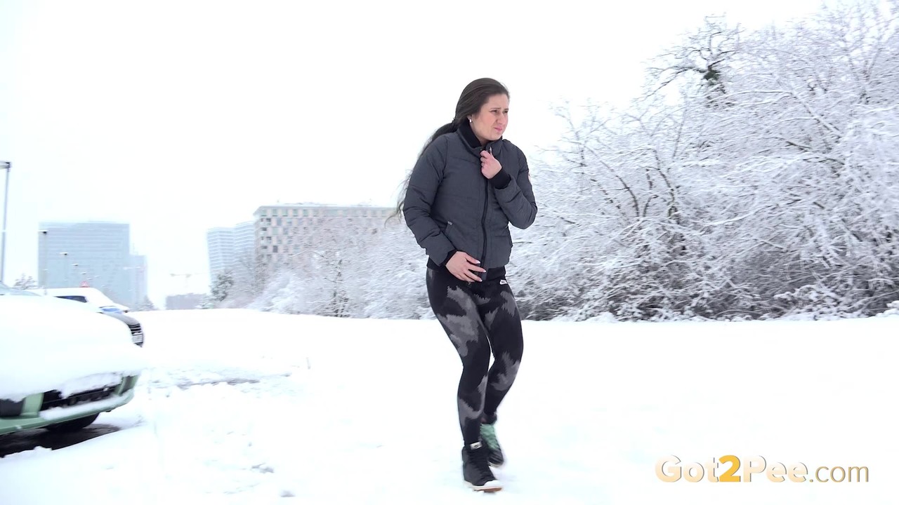 Lara Fox relieves her piss desperation in the snow photo porno #428813775