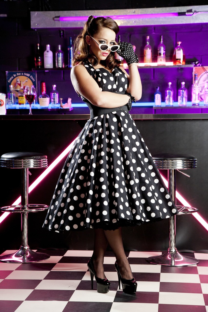 Hot MILF Liza Del Sierra models a polka dot dress before anal sex with a BBC porn photo #429104260