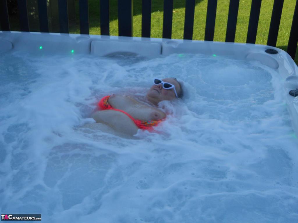 Fat nan bares her boobs while in a patio hot tub before getting naked on a bed 포르노 사진 #427541312 | TAC Amateurs Pics, Valgasmic Exposed, Granny, 모바일 포르노