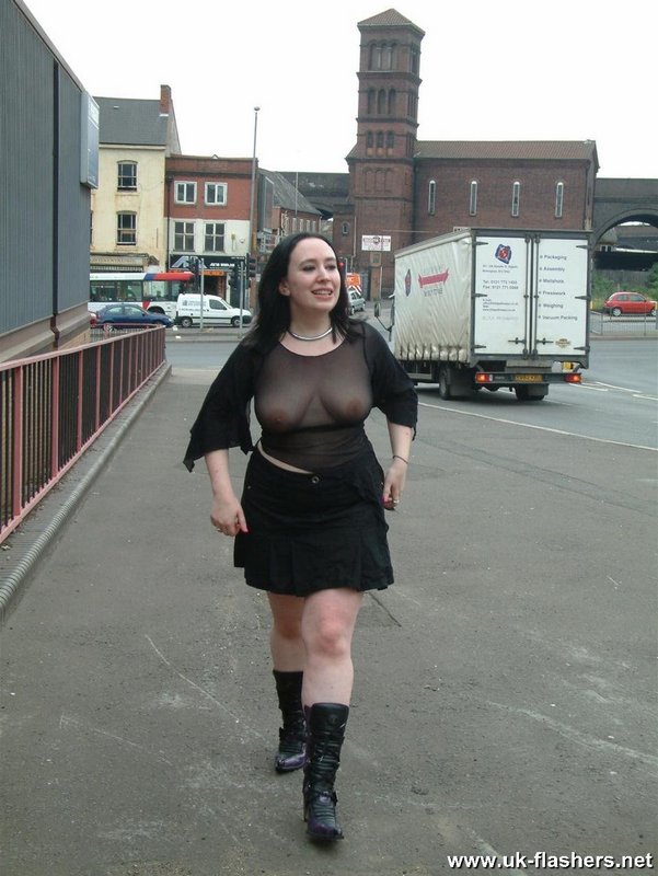 Dark haired pumper wanders about in public in a see-through top foto porno #426830474