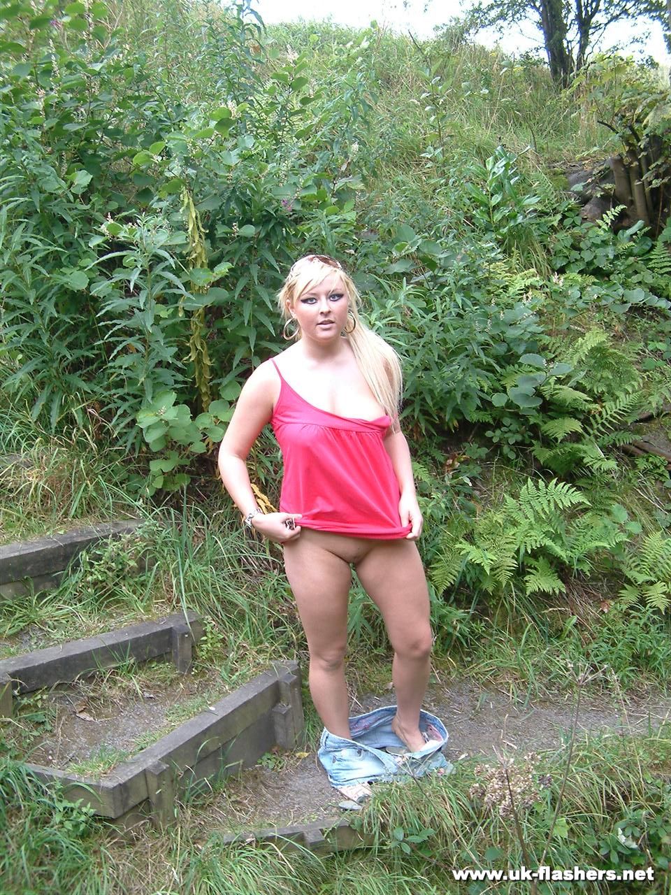 Overweight UK female with blonde hair strips naked on a popular walking trails porn photo #428197332
