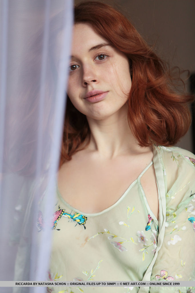 Natural redhead Riccarda slips off her sheer dress to get naked in her bedroom foto porno #423761939 | Met Art Pics, Riccarda, Redhead, porno móvil