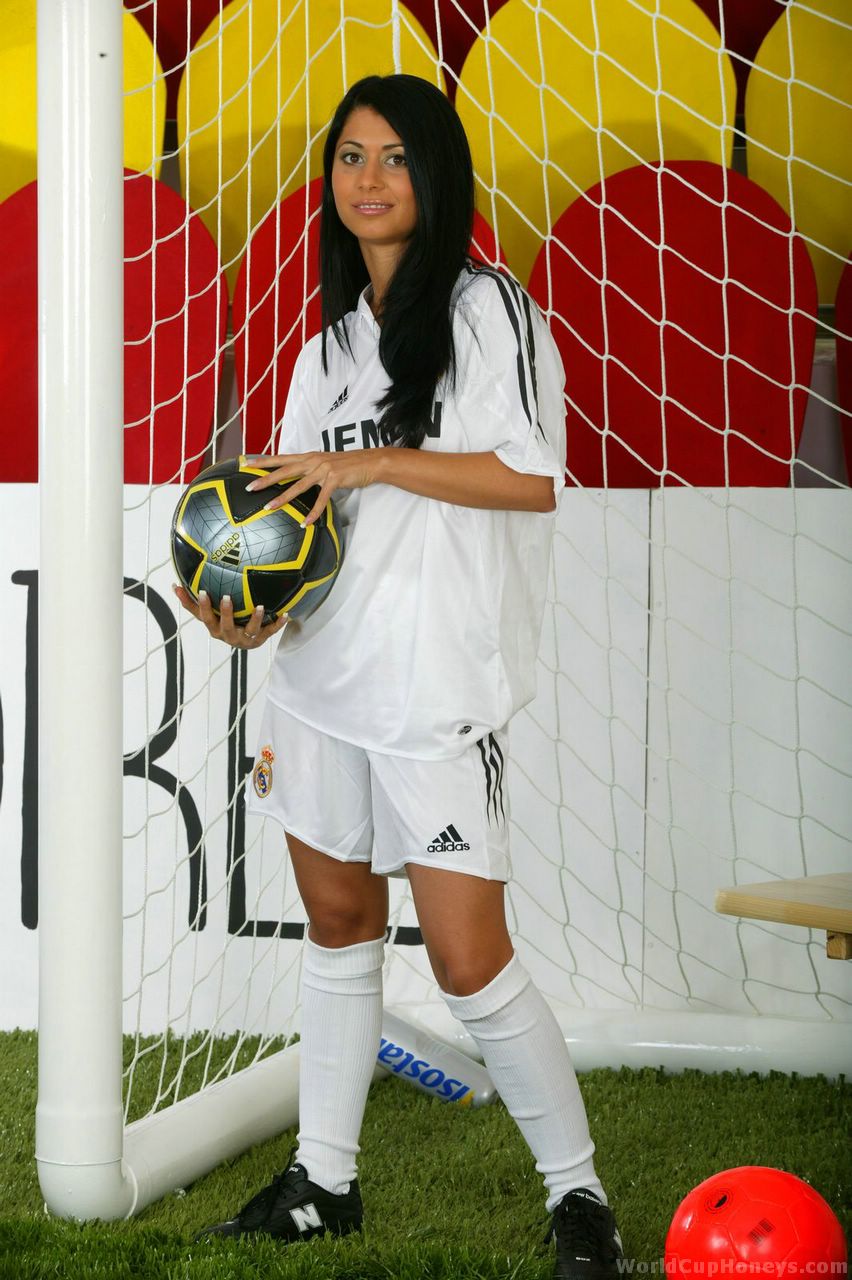 Soccer tender with long black hair strips to knee socks and cleats in goal porno fotky #428467669