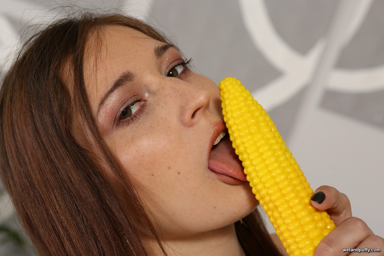 Nice girl Mina takes a corncob vibrator to her horny pussy on a sofa foto porno #427441248