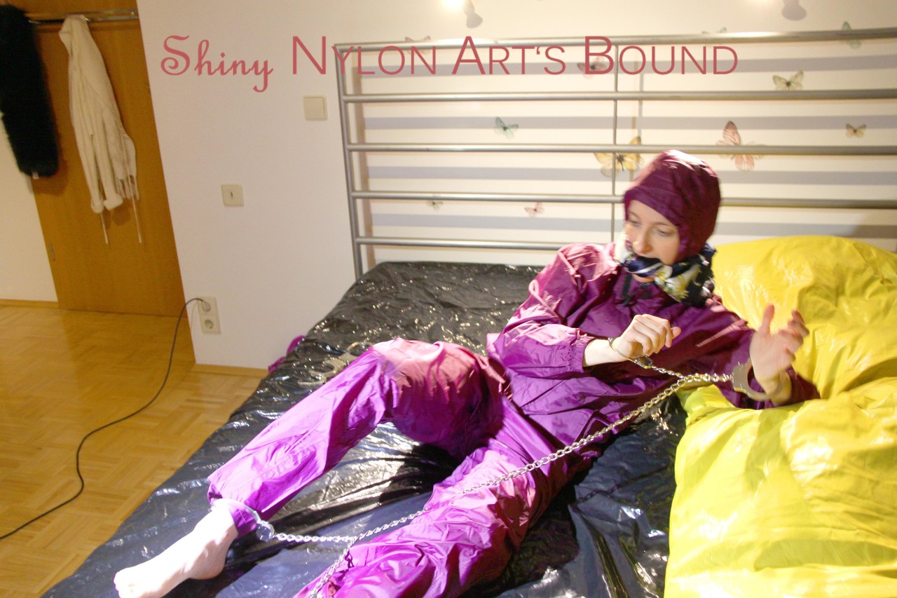 Sonja ties, gagges and hoodes herself with hand cuffs on a bed wearing a porn photo #428602052 | Shiny Nylon Arts Bound Pics, Fetish, mobile porn