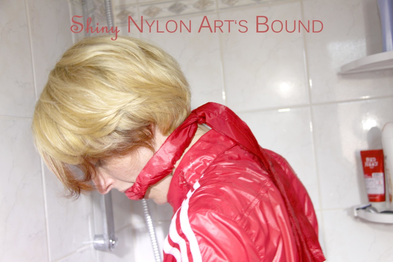 Sonja tied and gagged with cuffs and a cloth gag in a shower wearing a sexy porno foto #426530846 | Shiny Nylon Arts Bound Pics, Shower, mobiele porno