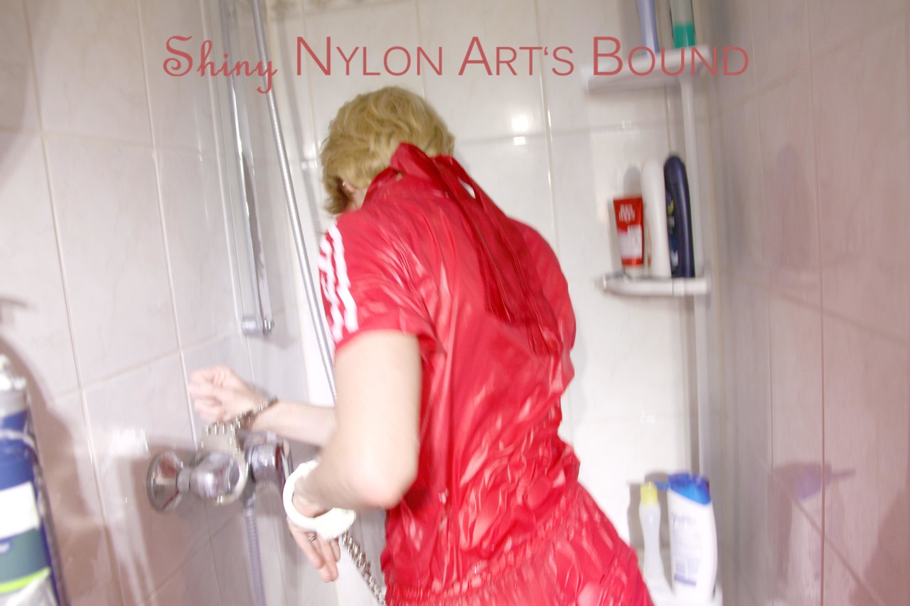 Sonja tied and gagged with cuffs and a cloth gag in a shower wearing a sexy foto pornográfica #426530852 | Shiny Nylon Arts Bound Pics, Shower, pornografia móvel