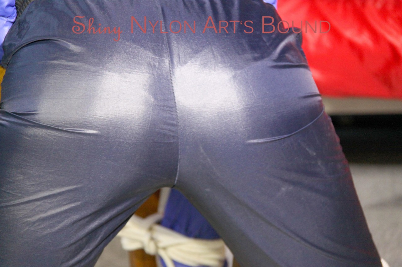 DESTINY wearing sexy shiny nylon rain pants and a down jacket hogtied and porn photo #425489597