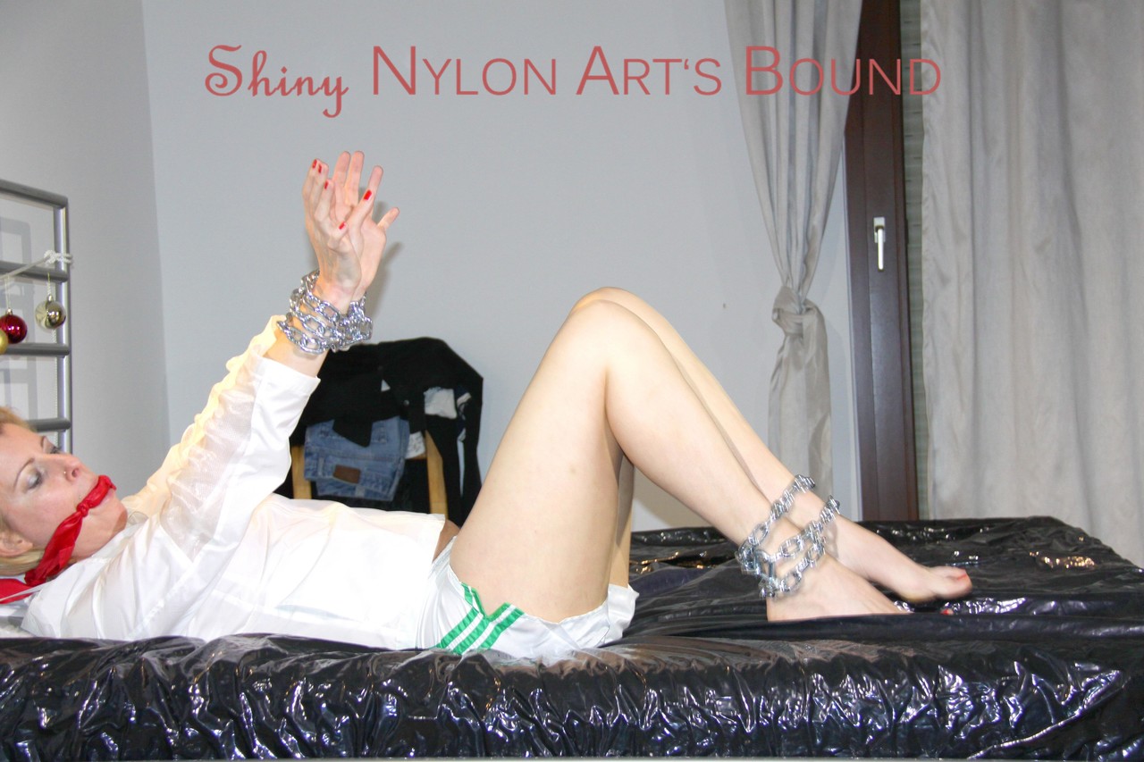 Pia tied and gagged on a bed with cuffs wearing a sexy white shiny nylon порно фото #423177179 | Shiny Nylon Arts Bound Pics, Cosplay, мобильное порно
