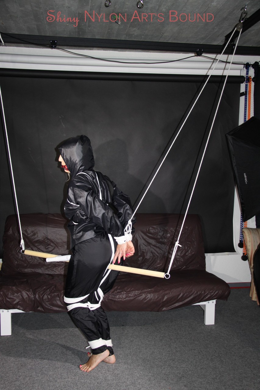 SEXY Sophie tied with ropes and a bar overhead, hooded and gagged with a foto porno #423038563