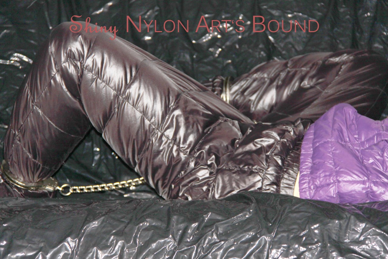 A sofa with cuffs and an ornate pillory in hot purple caused Sandra to be tied up and gagged.