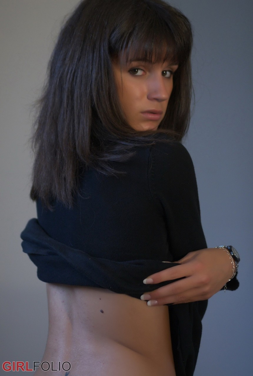 Solo girl with black hair Eva touts her firm ass in black underwear porno fotoğrafı #424908227