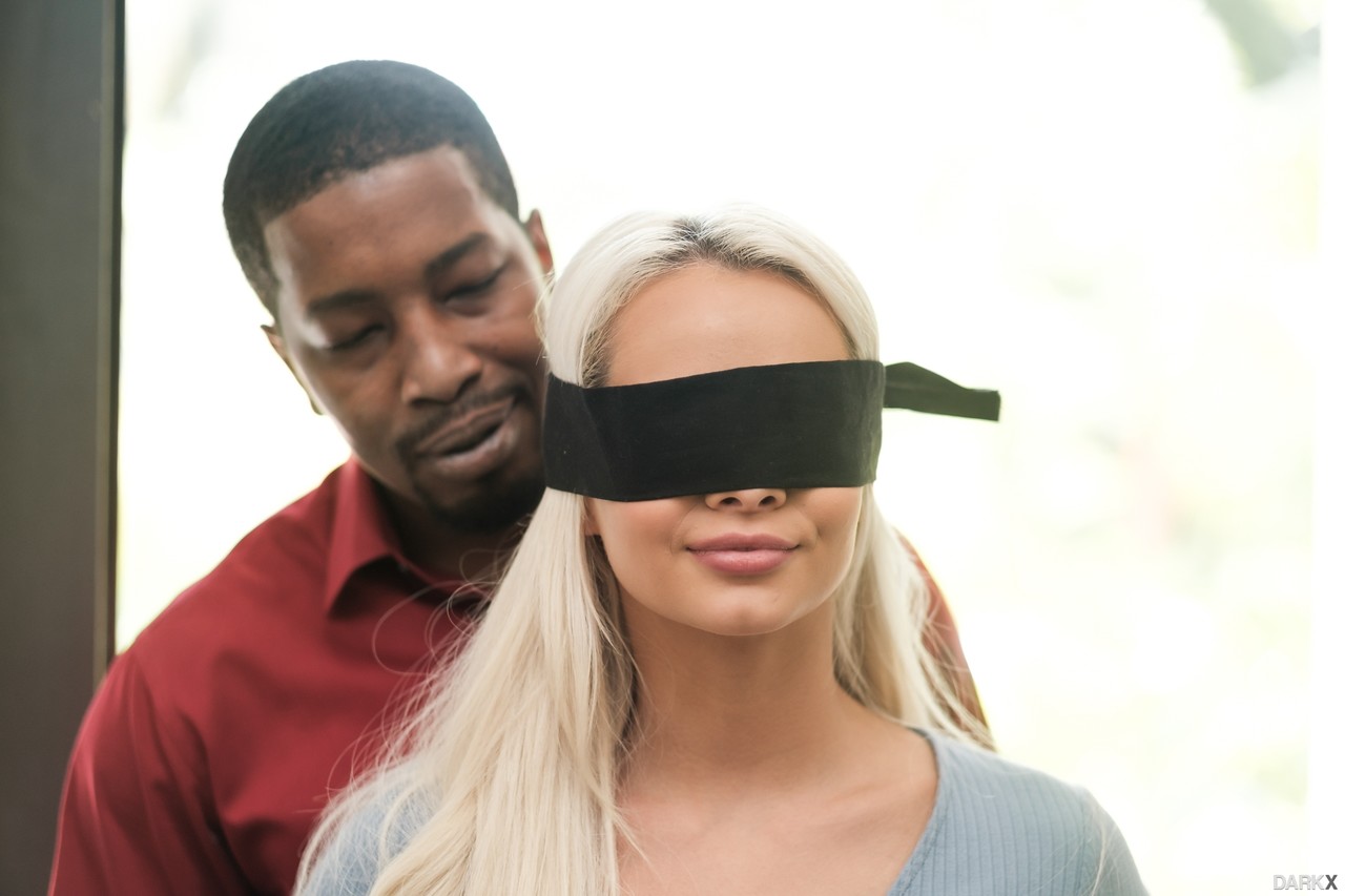 Hot girl Elsa Jean is freed from a blindfold prior to her interracial fucking porn photo #424879259