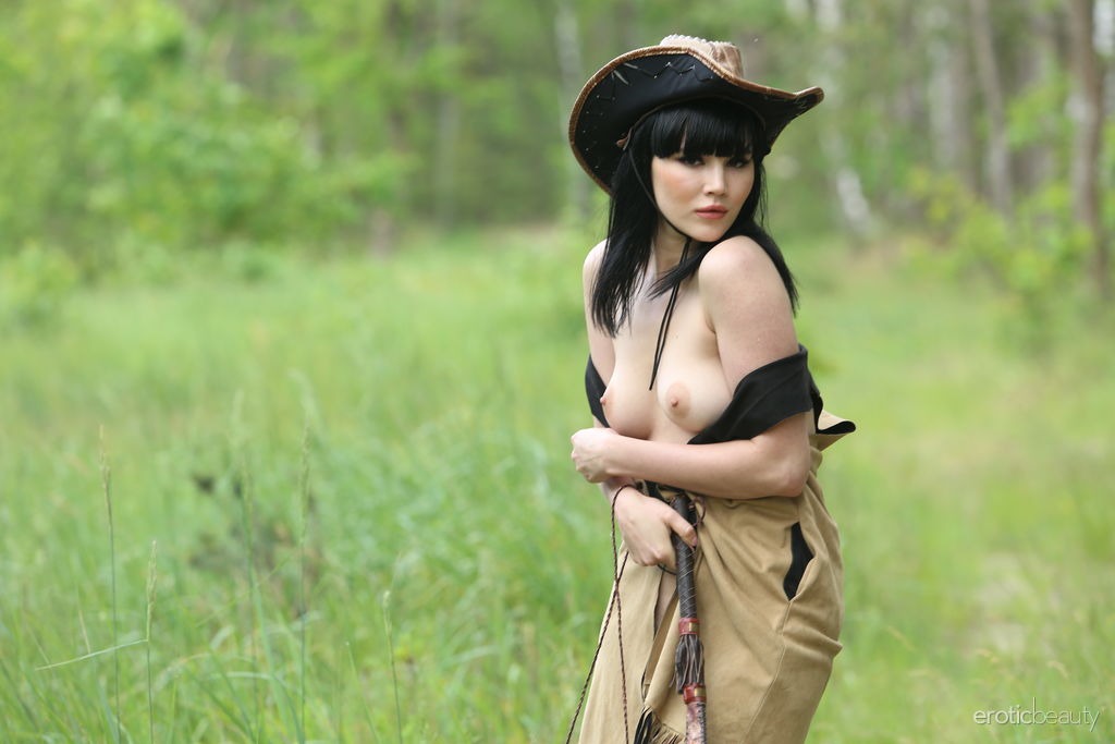 Dark-haired beauty Malena poses nude in suede boots while in the forest porn photo #425534020