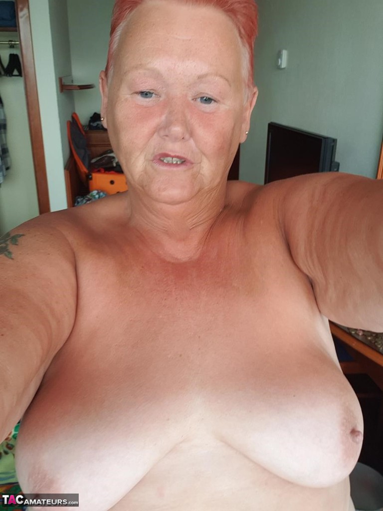 Homemade 'Granny' with long, sandy hair who is known for taking nude selfies and called it Valgasmic Exposed.