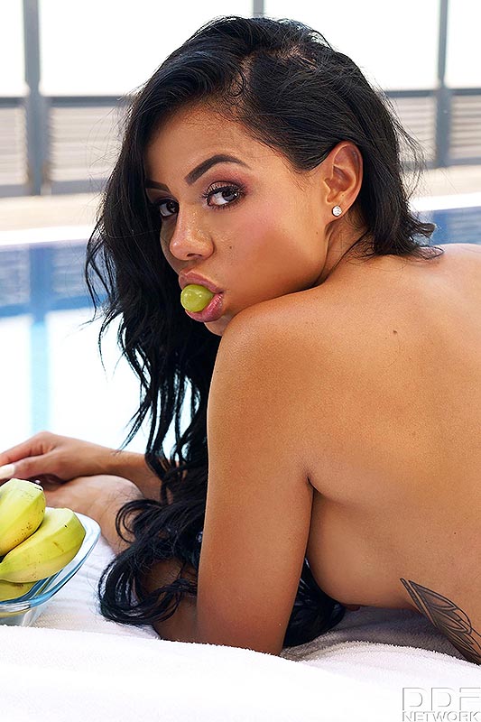 Latina model Canela Skin highlights her augmented butt near a swimming pool porn photo #425141589