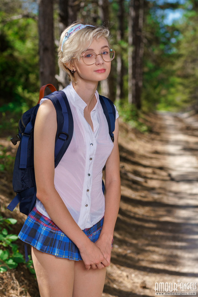 Young looking girl Azshara strips off school clothes on a dirt road in woods zdjęcie porno #426886809 | Amour Angels Pics, Azshara, Glasses, mobilne porno