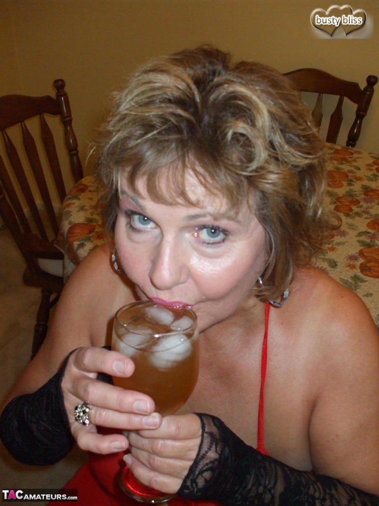 Aged amateur Busty Bliss slurps on a cold beverage while modeling red lingerie porno foto #426203473 | TAC Amateurs Pics, Busty Bliss, Mature, mobiele porno
