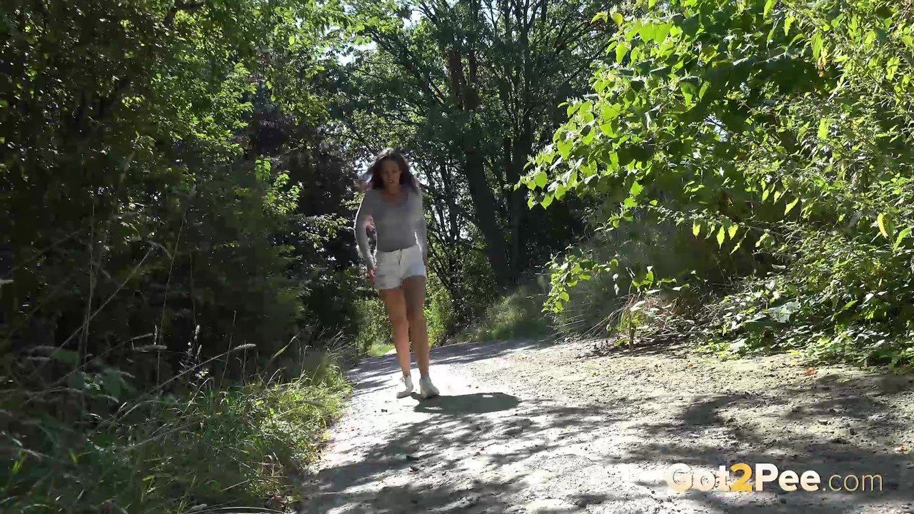Caucasian Girl Esperansa Gets Caught Taking A Piss On A Path In The Woods