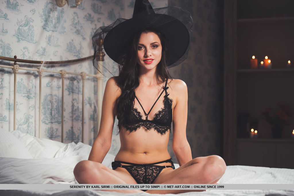 Sweet teen Serenity showcases her tight slit while wearing a Witch's hat porn photo #422841091