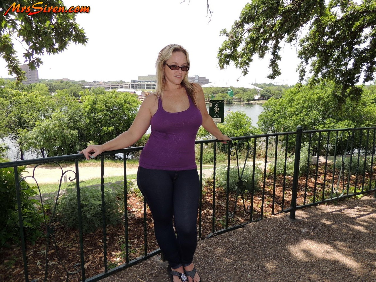 Fat blonde Dee Siren exposes herself in public before pussy play in a vehicle photo porno #425563521