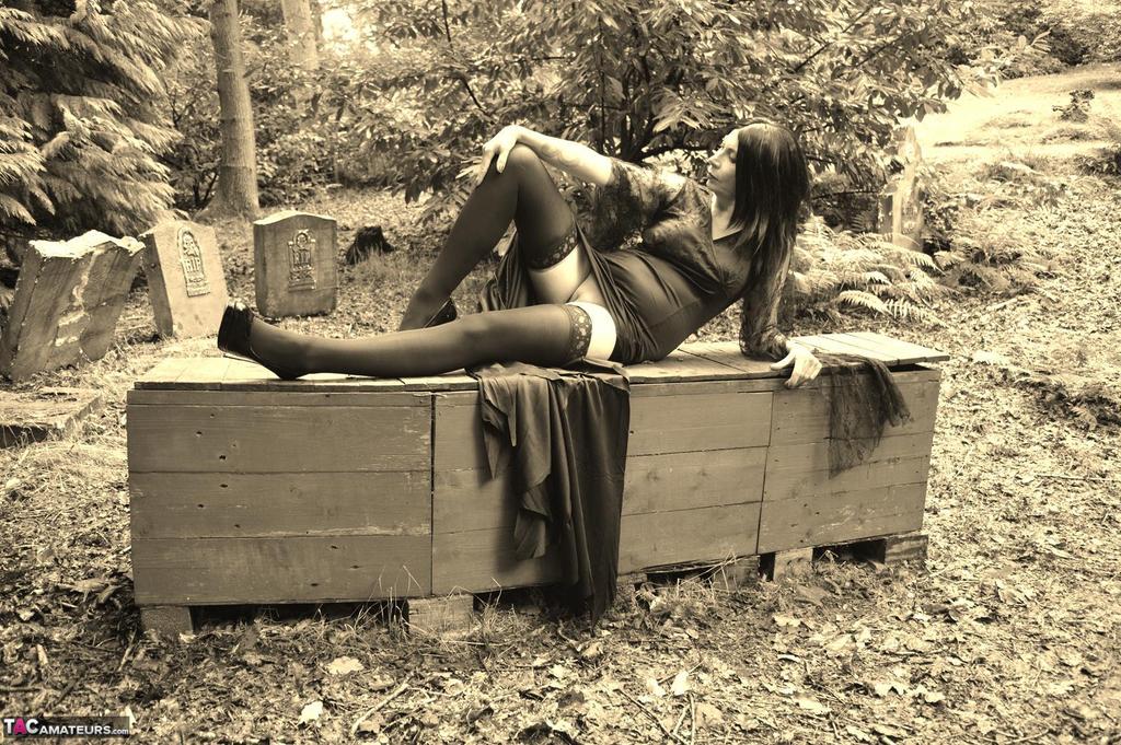 Goth girl Barby Slut bares her big tits and twat atop a casket in the woods photo porno #423239800 | TAC Amateurs Pics, Barby Slut, Cosplay, porno mobile