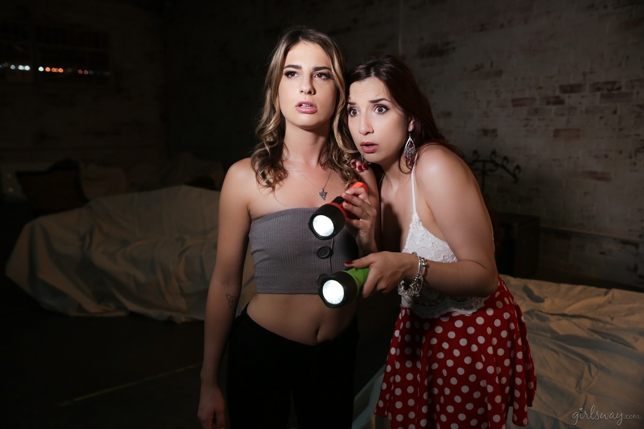 Kristen Scott and her friend, April Snow, step inside of a dark, abandoned porn photo #426741391