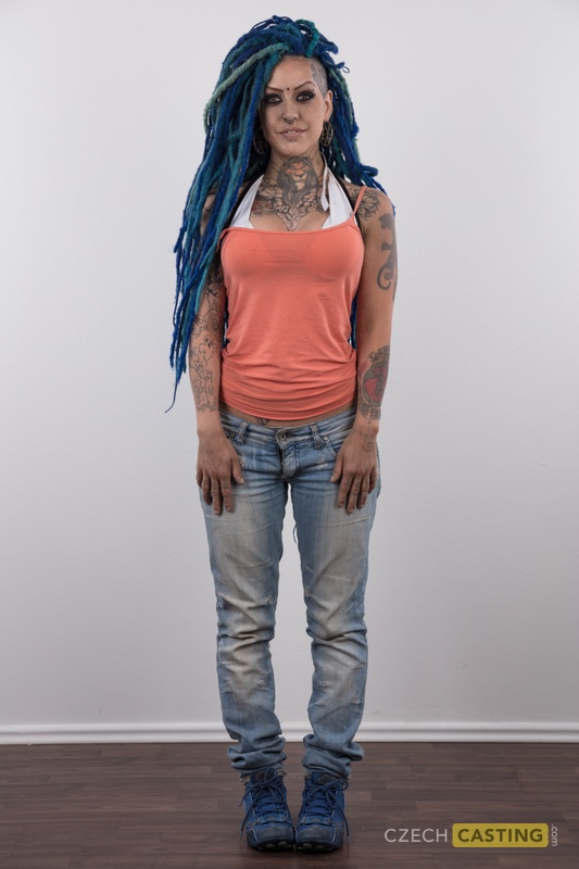 Punk girl with a headful of dyed dreads stands naked in her modelling debut 포르노 사진 #424168953 | Czech Casting Pics, Lady Blue, Tattoo, 모바일 포르노