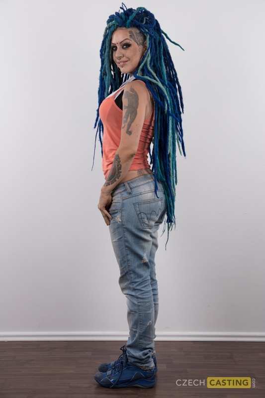 Punk girl with a headful of dyed dreads stands naked in her modelling debut photo porno #424168961