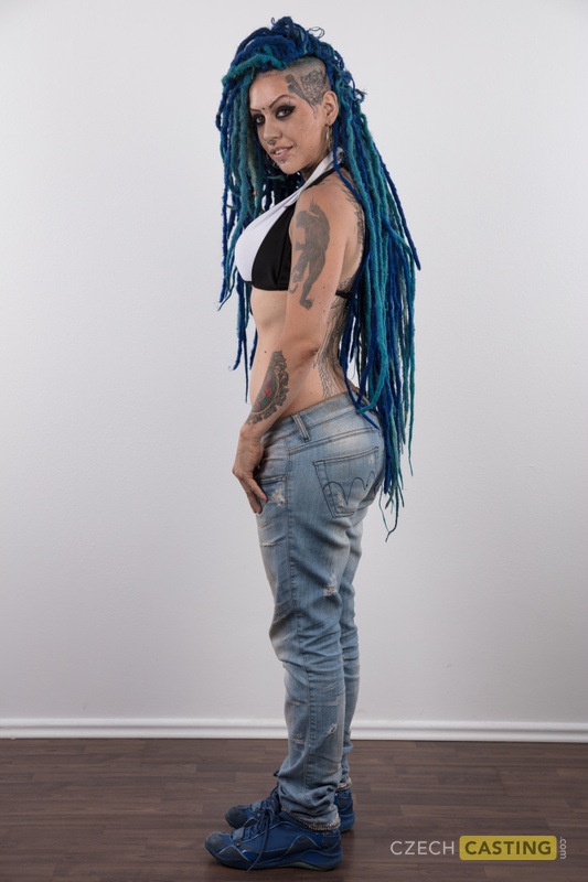 Punk girl with a headful of dyed dreads stands naked in her modelling debut porn photo #424168971