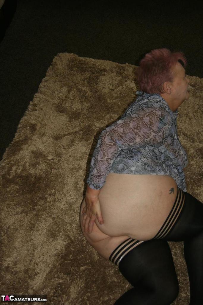 Fat Nan Valgasmic Exposed Casts Off Her Dress To Go Naked In Black Stockings